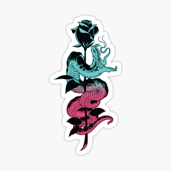 Item preview, Snake and Rose Teal/Pink Variant Tattoo design designed and sold by SevenRelics.
