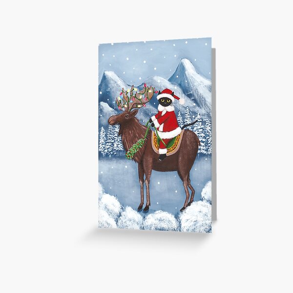 Merry Christmas Cat and Moose Greeting Card