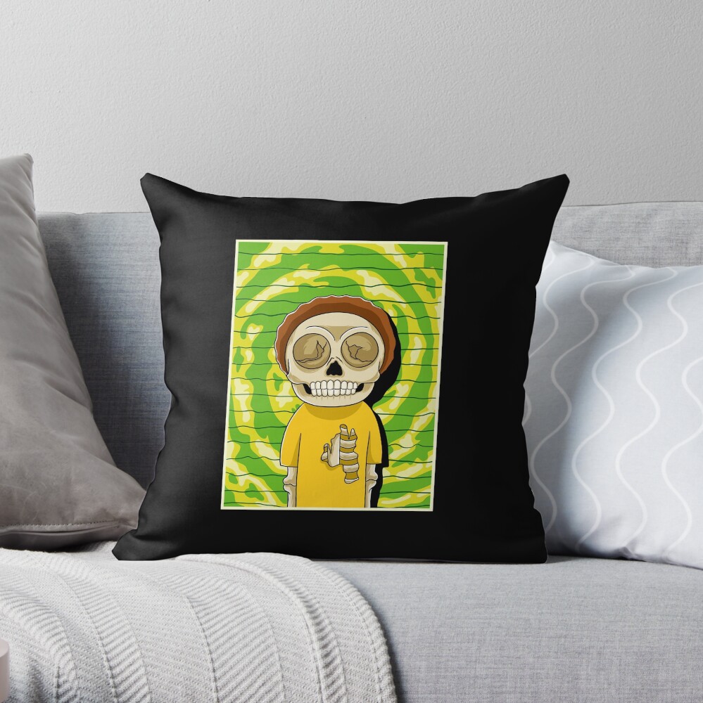 morty rick and morty skull Throw Pillow