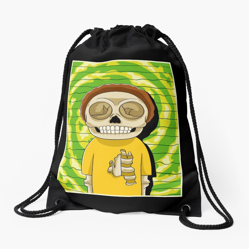 morty rick and morty skull Drawstring Bag