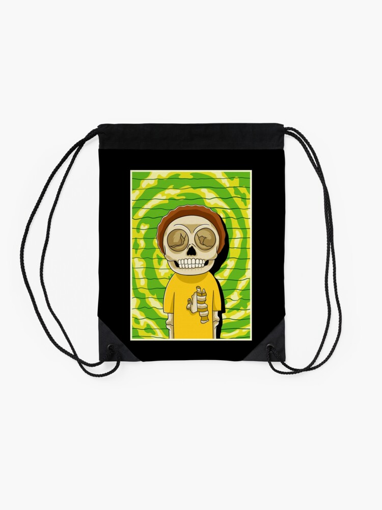 Alternate view of morty rick and morty skull Drawstring Bag