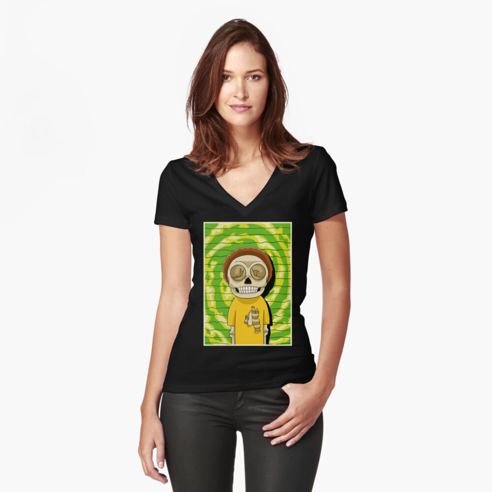 morty rick and morty skull Fitted V-Neck T-Shirt