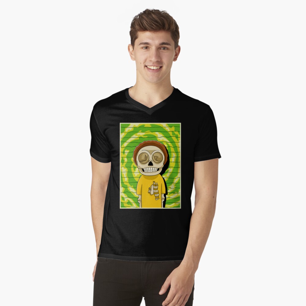 morty rick and morty skull V-Neck T-Shirt