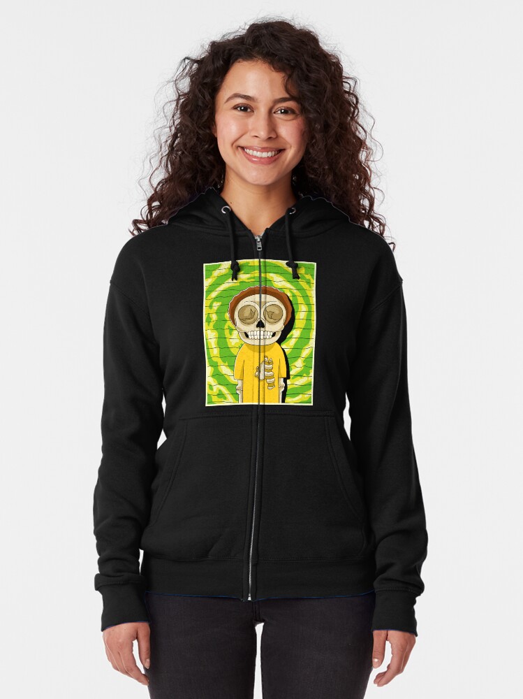Alternate view of morty rick and morty skull Zipped Hoodie