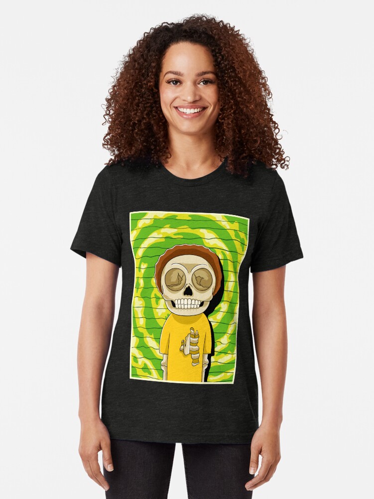 Alternate view of morty rick and morty skull Tri-blend T-Shirt
