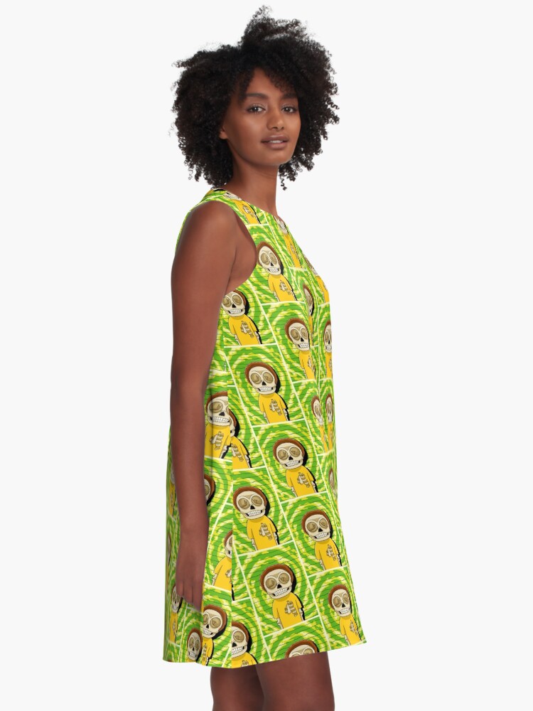 Alternate view of morty rick and morty skull A-Line Dress