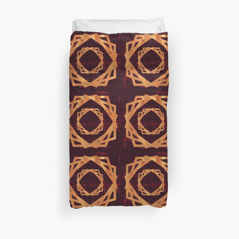 Golden Roses in Red Background | Elegant Pattern Duvet Cover