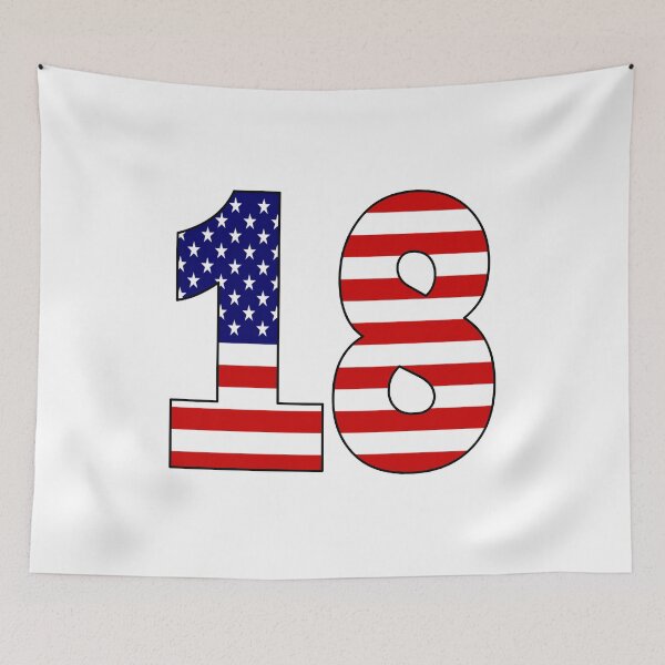 Item preview, Number 18 with USA flag on the background designed and sold by AllShirts21.