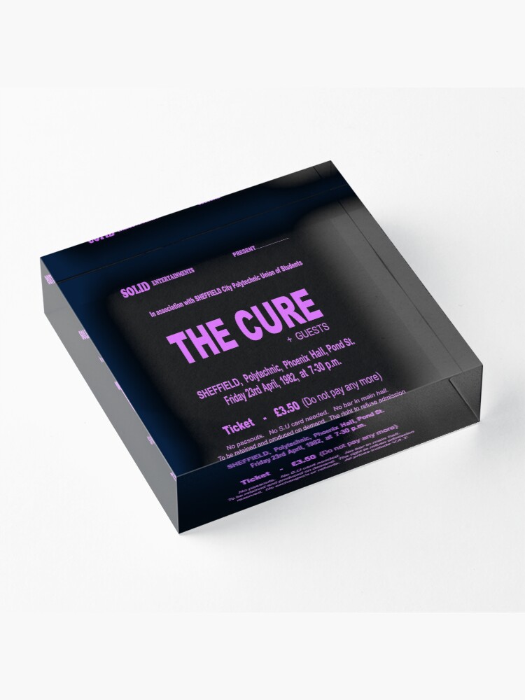 Alternate view of The Cure 1982 Retro UK Sheffield Gig Ticket - Long Pink Print. Acrylic Block