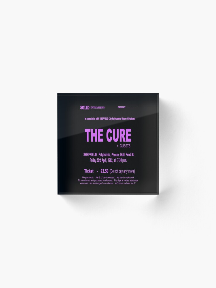 Alternate view of The Cure 1982 Retro UK Sheffield Gig Ticket - Long Pink Print. Acrylic Block