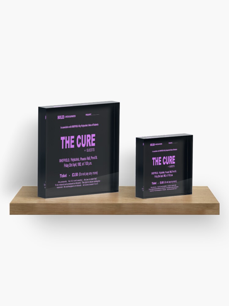 Alternate view of The Cure 1982 Retro UK Sheffield Gig Ticket - Long Pink Print. Acrylic Block