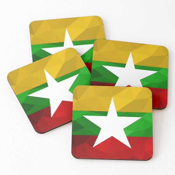 Item preview, Geometric Myanmar Flag Art – Modern Yellow, Green, and Red Star Design designed and sold by OrangePoly.
