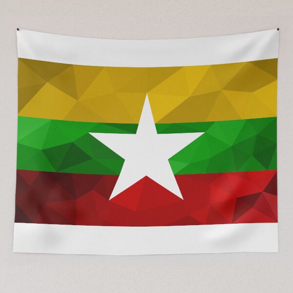 Item preview, Geometric Myanmar Flag Art – Modern Yellow, Green, and Red Star Design designed and sold by OrangePoly.
