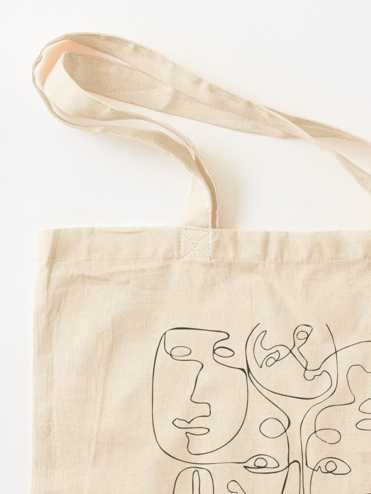 Outfit Bits, Bags, Boho Peach Abstract Face Line Art Tote
