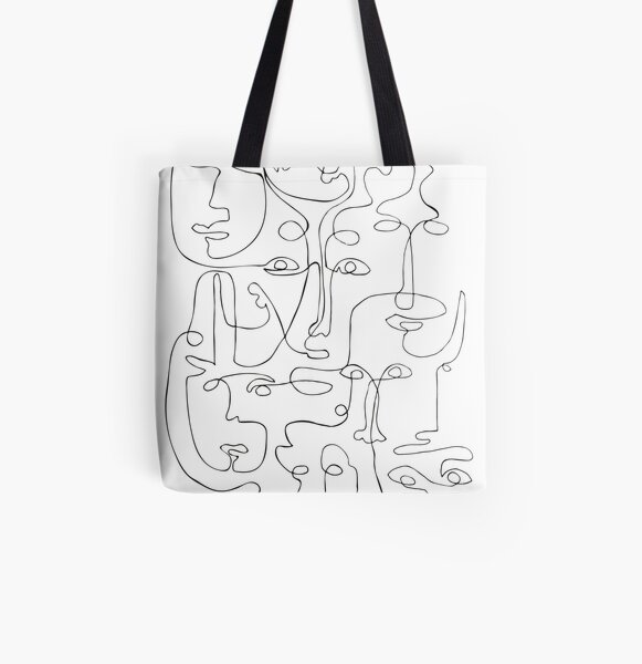 Outfit Bits, Bags, Boho Peach Abstract Face Line Art Tote