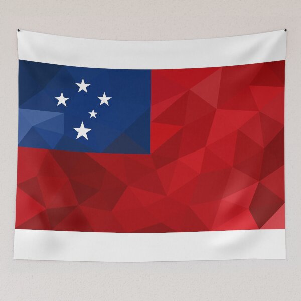 Item preview, Geometric Samoa Flag Art – Modern Red and Blue Star Design designed and sold by OrangePoly.