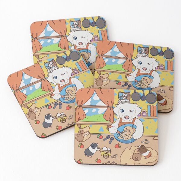 Item preview, double merle Australian Shepherd and two guinea pigs baking cookies designed and sold by Ivy Fox Illustration.