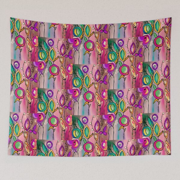 Item preview, Pink Abstract Flowers Artwork Painting by American Artist Pink Purple Wearable Art designed and sold by ArtnClay.