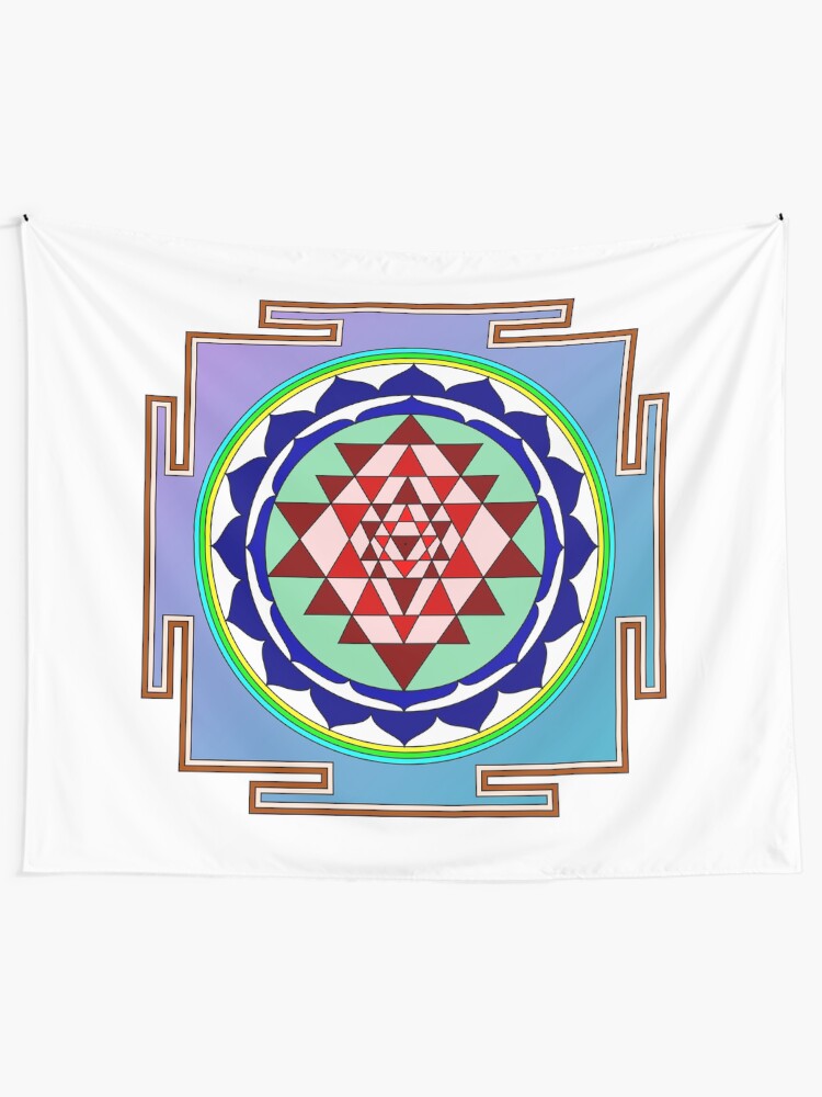 Alternate view of The Sri Yantra is a form of mystical diagram, known as a yantra, found in the Shri Vidya school of Hindu tantra. Tapestry