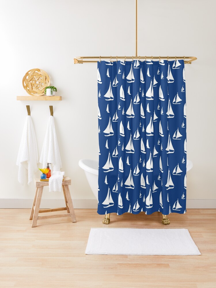 Coastal Crab in Watercolor, Navy Blue (Left Half in Set) Shower Curtain by  Kendra Shedenhelm