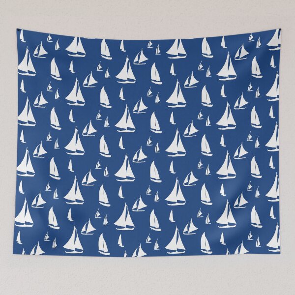 Item preview, Sailboats, white on blue designed and sold by KShedenhelm.