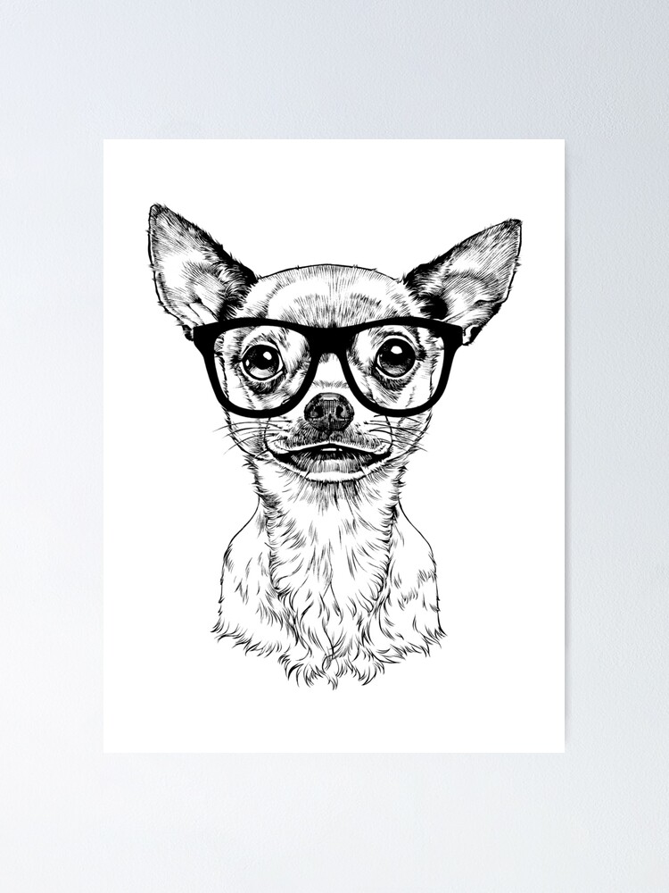 Hipster Chihuahua Dog Line Drawing Poster By Thepawster Redbubble