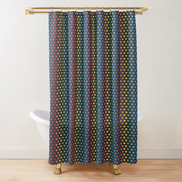Rainbow Hearts | Bright on Black Shower Curtain