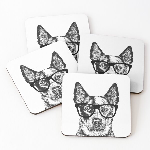 Hipster Heeler Dog Line Drawing Coasters (Set of 4)