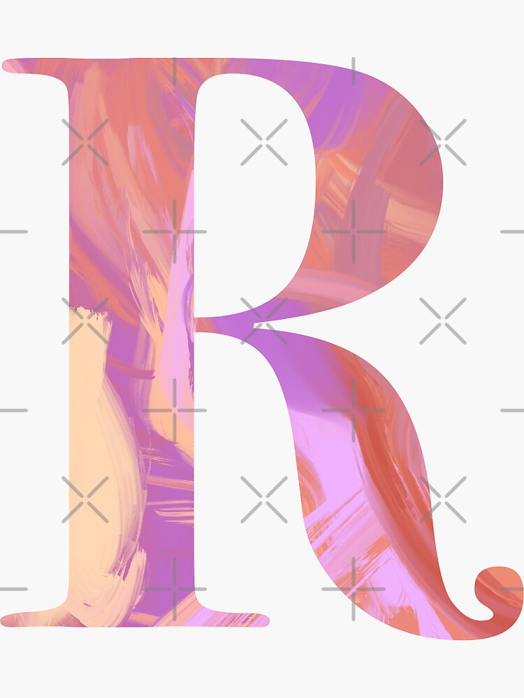 Letter R Monogram Sticker Blush and Purple Acrylic Paint by KatLangeDesign