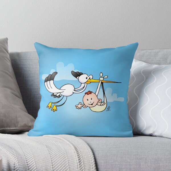 Stork with baby Throw Pillow