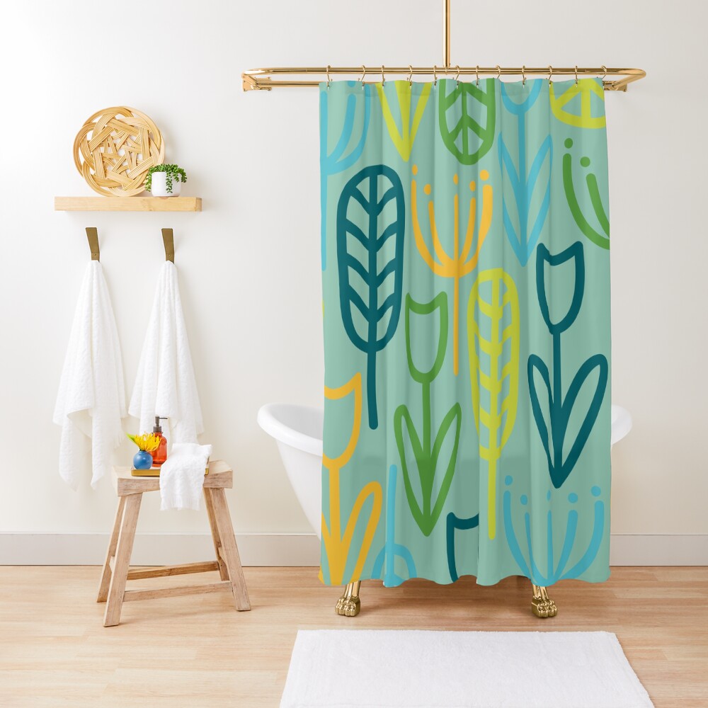 "Cheerful Garden in Springime Colors on Aqua Minimalist Botanical