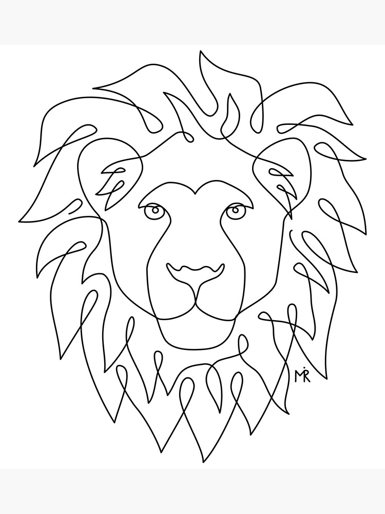 Dessin au trait lion noir blanc Poster