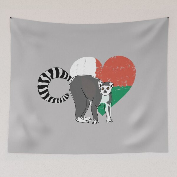 Item preview, Madagascar Lemur on Malagasy flag (heart version) designed and sold by PrimitiveState.