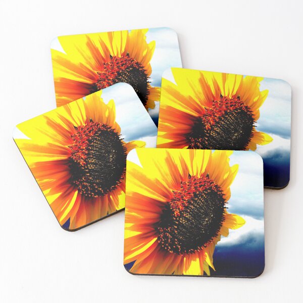Item preview, Yellow Orange Sunflower flower Aqua Teal Navy Blue Sky Art A609 designed and sold by byNicol.