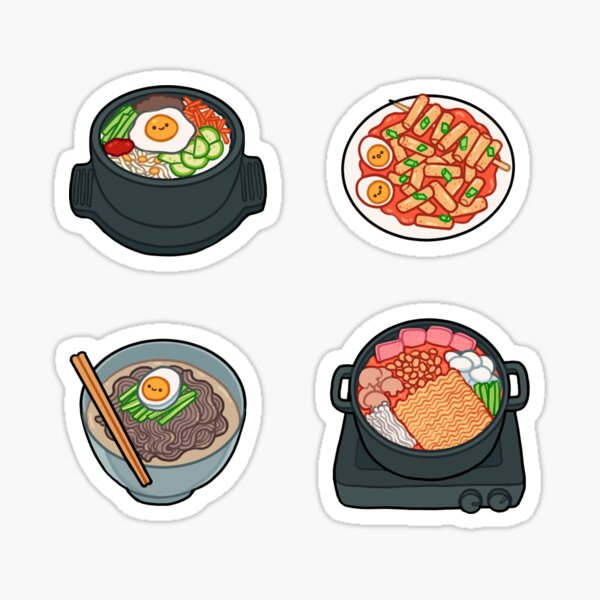 korean food set 1 sticker for sale by freshbobatae redbubble