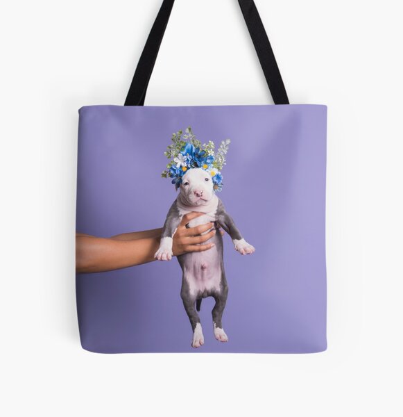 Here is a puppy, Flower Power All Over Print Tote Bag