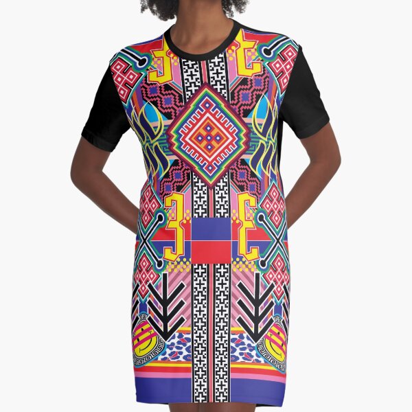 Angels 33, Lucky Number 3 Texture with Desert Rose Calligraphy, Emoji and Folklore Symbols and Ornaments Graphic T-Shirt Dress