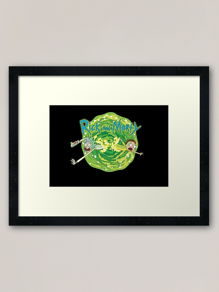 Alternate view of Rick and Morty black background Framed Art Print