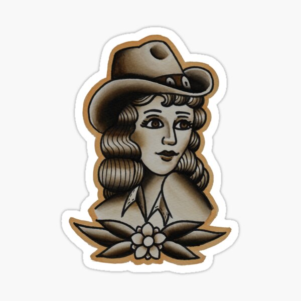 Vintage Cowgirl Tattoo Design Sticker By Jamiee6610 Redbubble   St,small,507x507 Pad,600x600,f8f8f8 