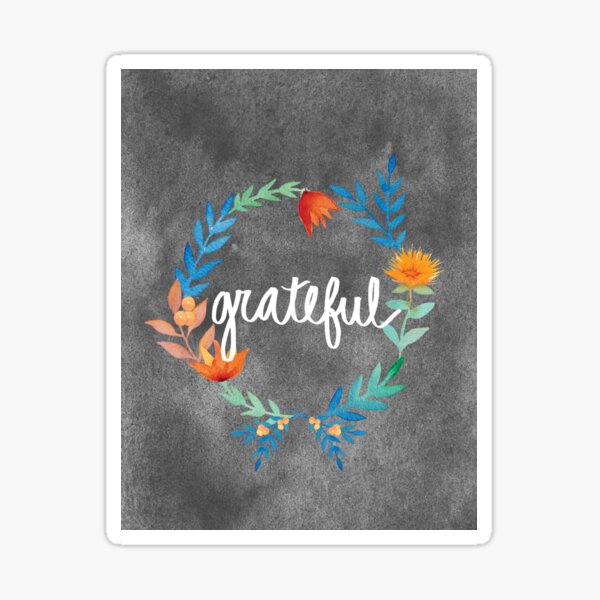 Grateful, watercolor floral wreath Sticker