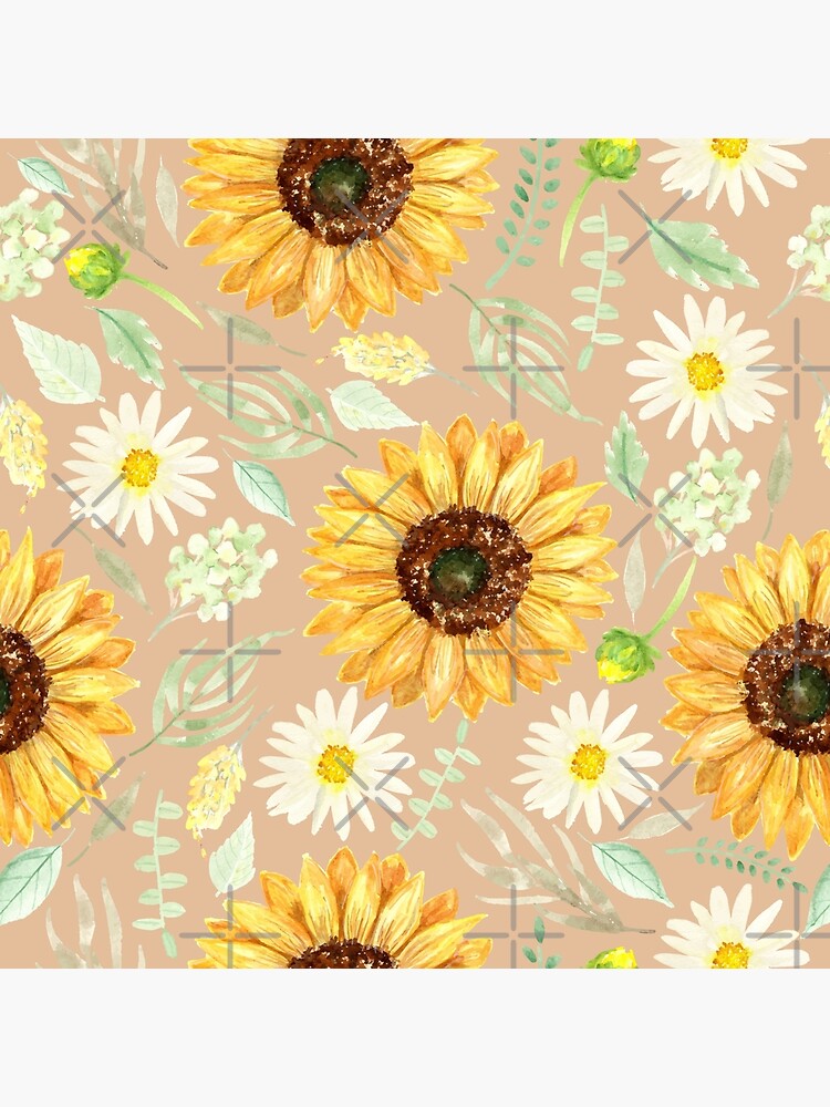 Sunflower fabric.Sunflower background. Watercolor sunflower