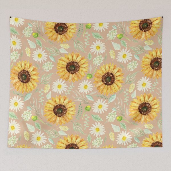 Item preview, Sunflowers and Daisies | Watercolor | Art | Pattern | Beige designed and sold by Harpley Design Studio.