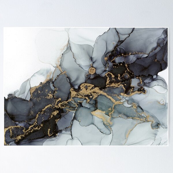 Item preview, Stormy Black Gold Marble Ink Abstract painting designed and sold by Olga Shvartsur.