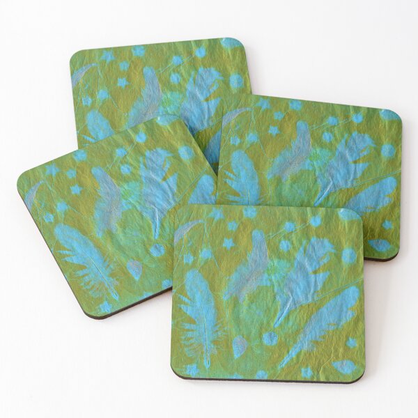Item preview, Feathers on Turquoise Gelli Plate Print designed and sold by LymphomaLass.