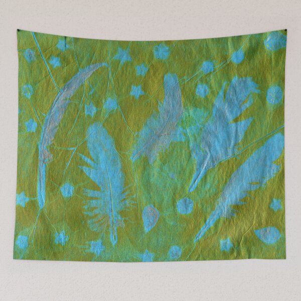 Item preview, Feathers on Turquoise Gelli Plate Print designed and sold by LymphomaLass.