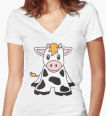cute cow Women's Fitted V-Neck T-Shirt