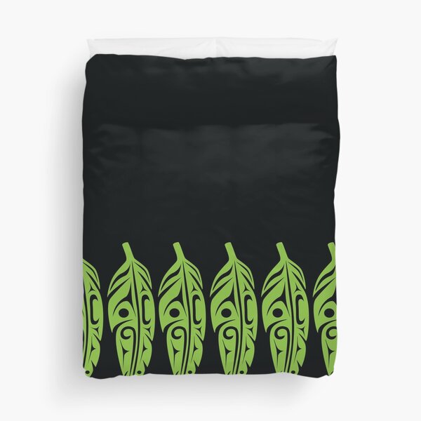 Feathers - Lime Green on Black Duvet Cover
