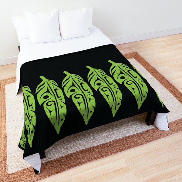 Feathers - Lime Green on Black Comforter