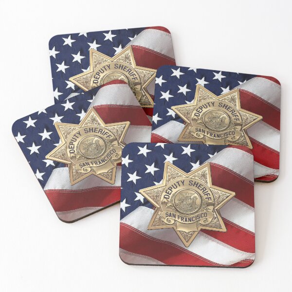 Item preview, San Francisco Sheriff's Office - SFSO Deputy Sheriff Badge Badge over American Flag designed and sold by Serge Averbukh Art Studio.