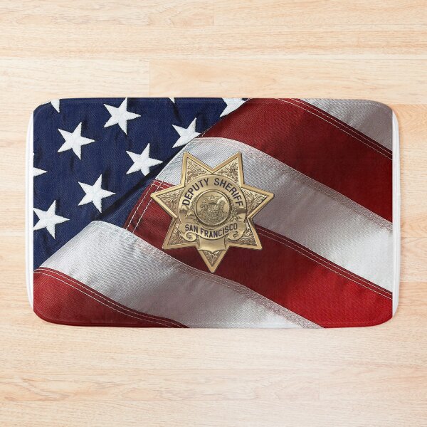 Item preview, San Francisco Sheriff's Office - SFSO Deputy Sheriff Badge Badge over American Flag designed and sold by Serge Averbukh Art Studio.